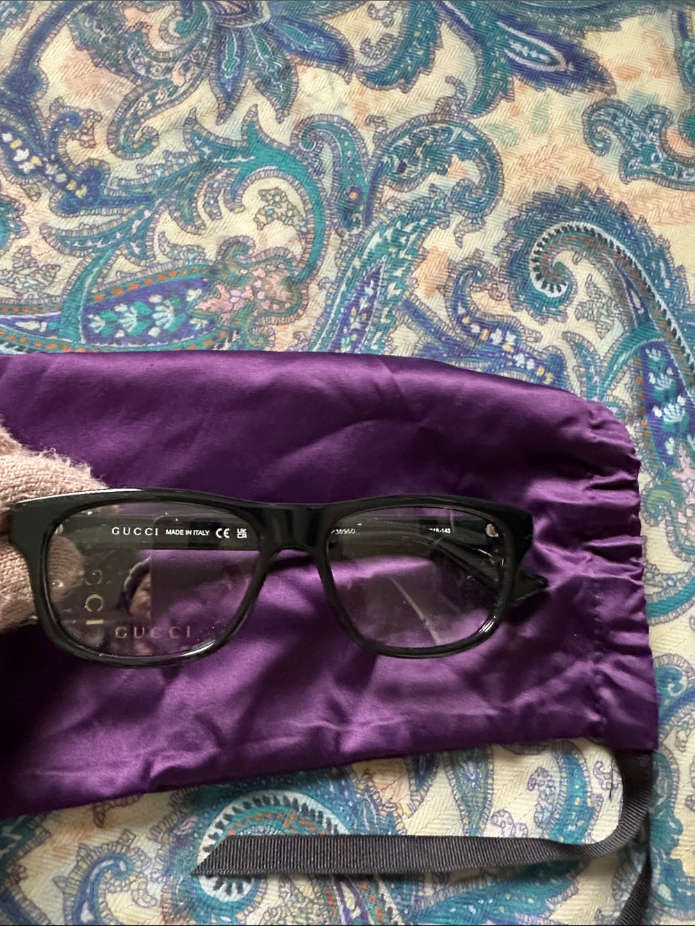 Gucci Black Eyeglass Frames with Purple Pouch
